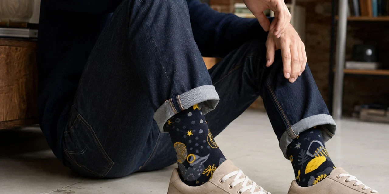 Bien associer chaussettes fantaisie homme jean et baskets