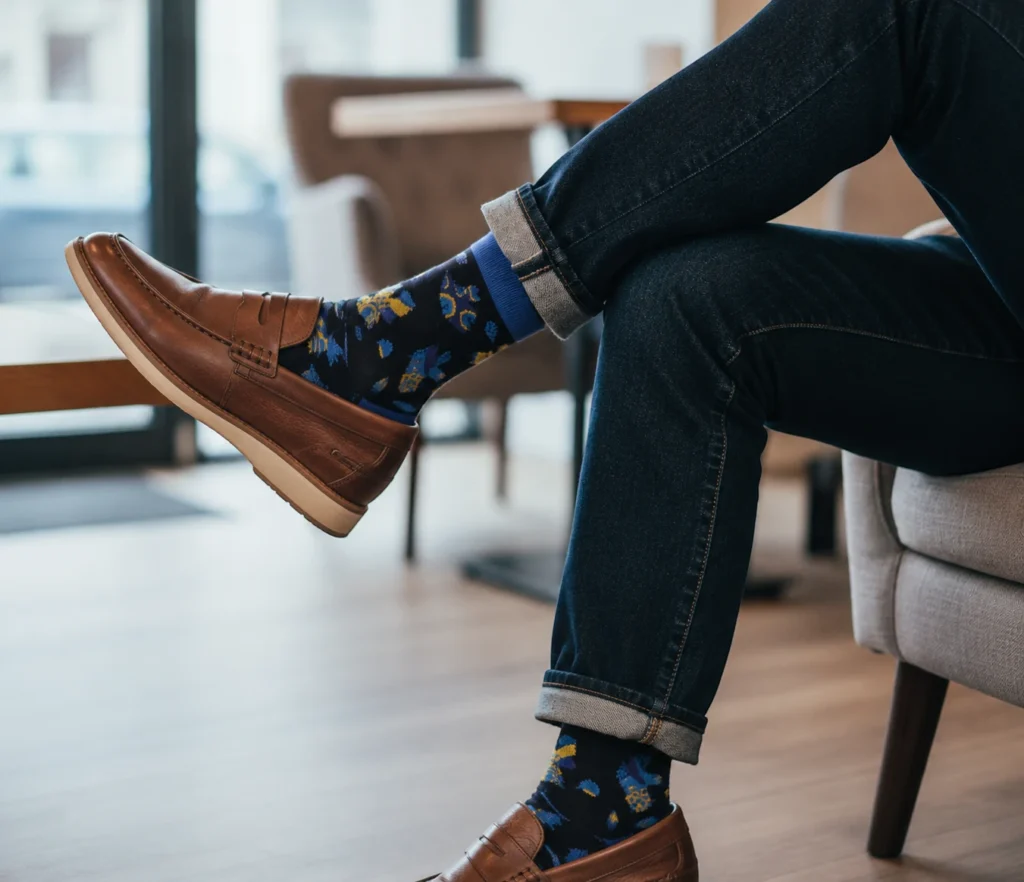 look homme chaussettes colorées - conclusion chaussettes fantaisie liligambettes portées en situation